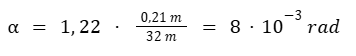 Calculation of the resolving power at 21 cm with a 32 m diameter
